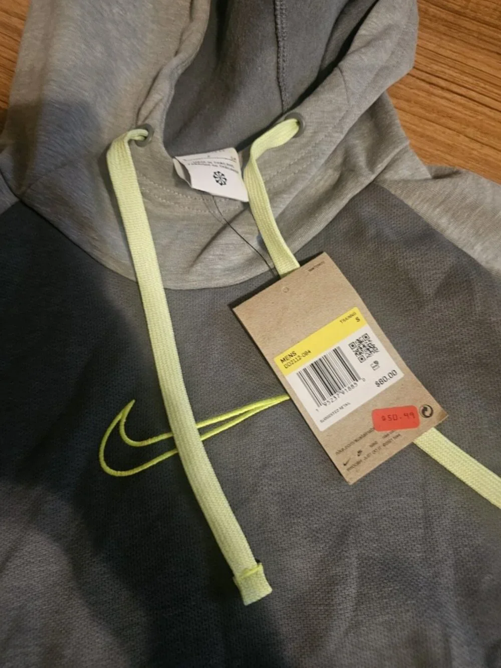 Nike Therma Fit Hoodie Pullover Sweatshirt Gray Green Logo Mens Sz Small